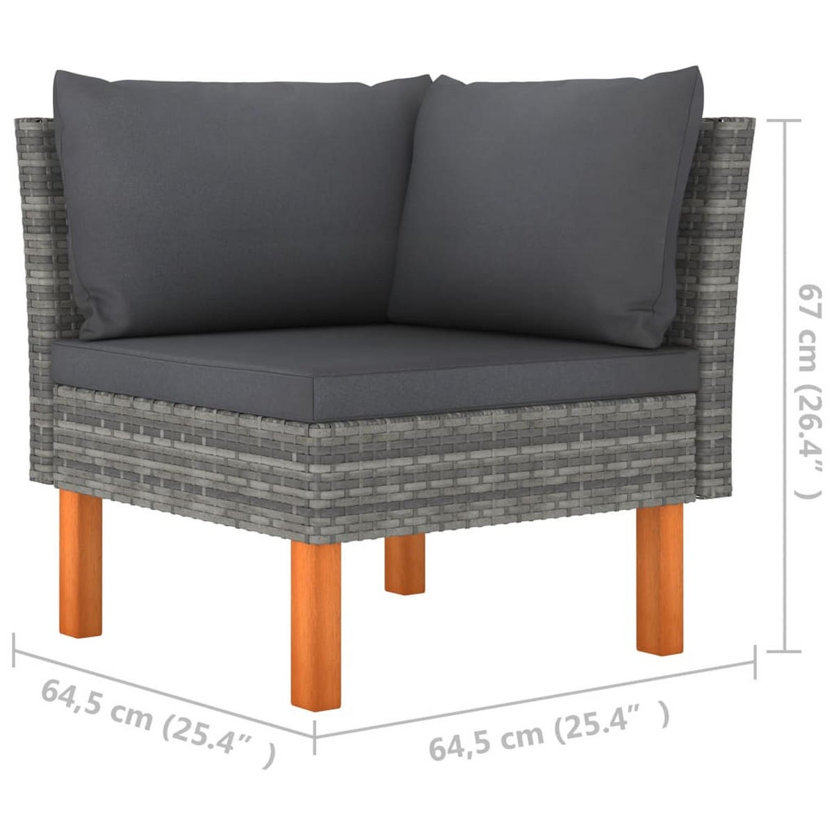 GARTEN-LOUNGE-SET 3-TLG. Poly Rattan Und Eukalyptus Massivholz - Grau, Kunststoff - vidaXL