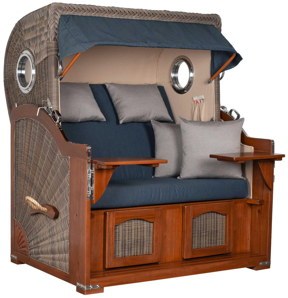 STRANDKORB XXL Düne Grande 2,5 Sitzer - Blau/Braun, Metall (142/170/95cm) - Mr. Deko