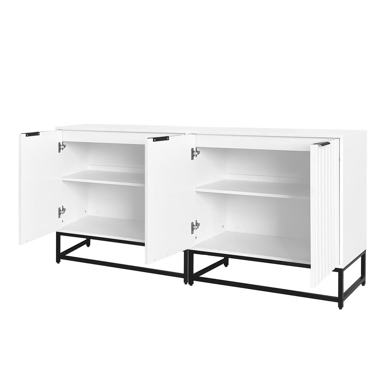 SIDEBOARD in Weiß mit Wellen-Optik Tür und Metallgriffen, 160/40/80 cm, Weiß - Weiß, Holzwerkstoff (160/80/40cm) - Redom