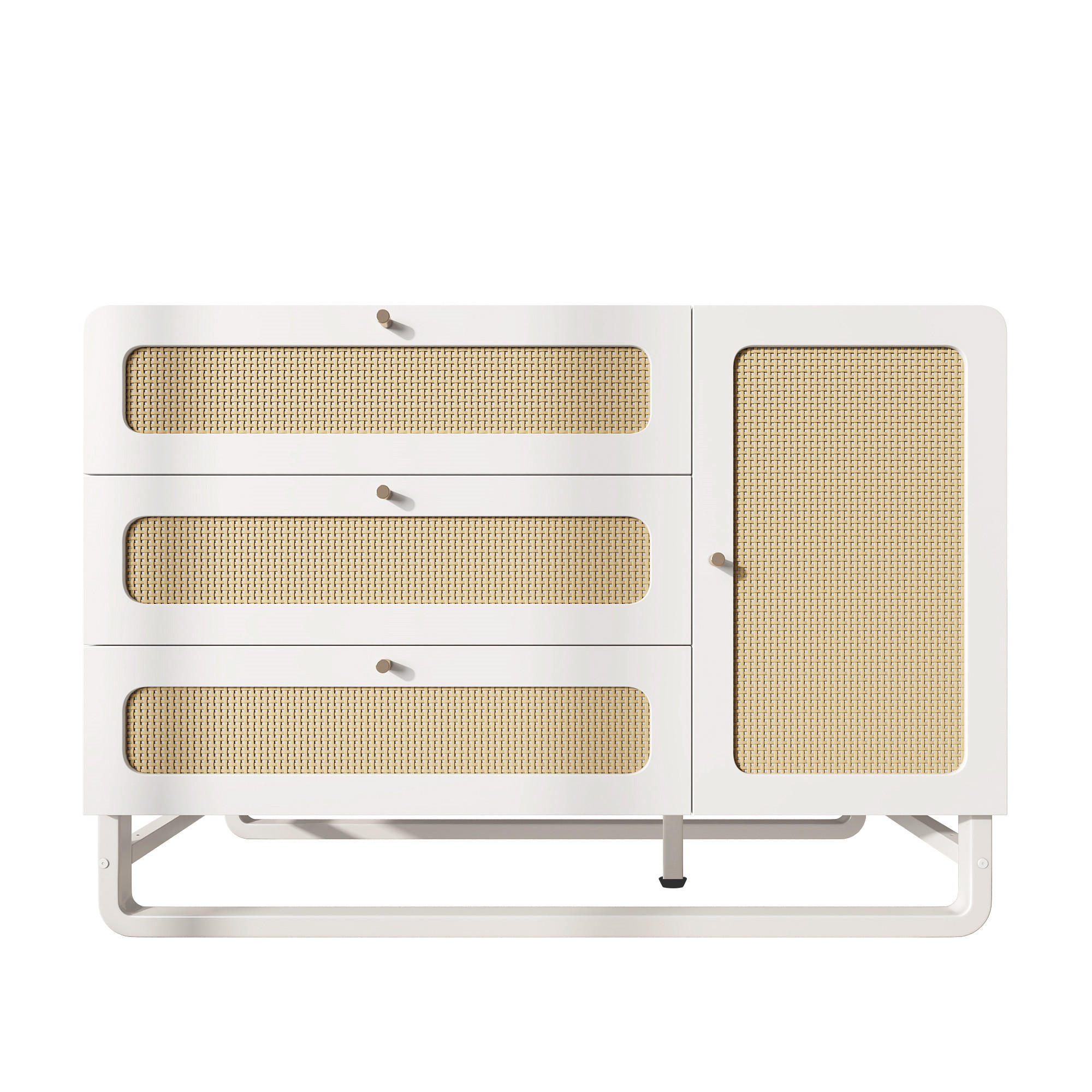 Urban Meuble KOMODA 120 cm v bílé a ratanovém vzhledu Sideboard se 3 zásuvkami