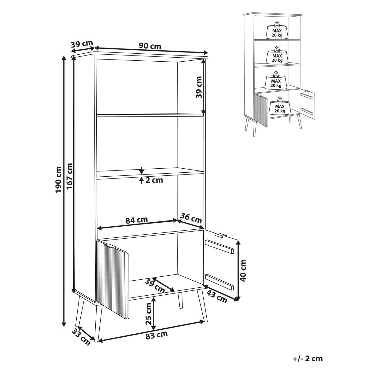 BÜCHERREGAL Kiefernholz 190 cm Braun Timmins - Hellbraun, Holz (90/190/39cm) - Beliani
