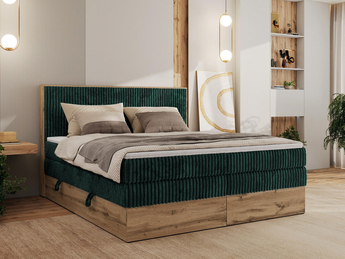 BOXBETT WOOD CLASSIC KING 160/200 - Dunkelgrün Cord - H3 - Dunkelgrün, Textil (160/200cm) - MKS