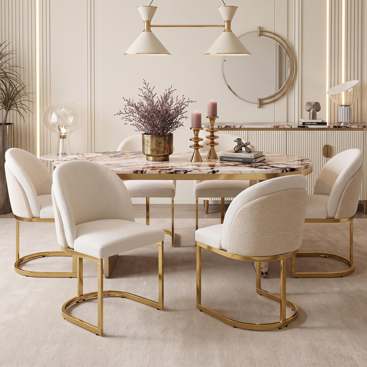STUHL-SET DE-35875 4 Stück mit Goldbeinen Beige - Beige, Metall (52/85/59cm) - ComfortXL