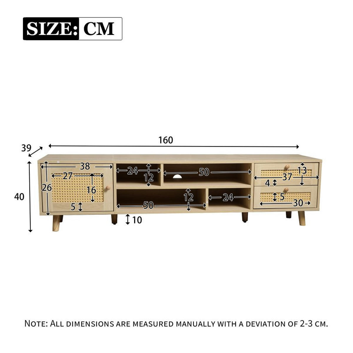 TV-LOWABOARD mit 2 Schubladen und 1 Tür, Hölzernes - Kieferfarben, Holz (39/40.5/160cm) - KOMHTOM