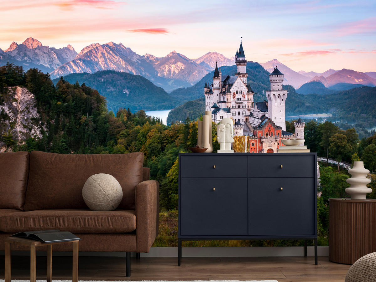 FOTOTAPETE für Schlafzimmer Schloss Bergwald Bäume Grün 150x105 - Multicolor, Papier (150/105cm) - Muralo