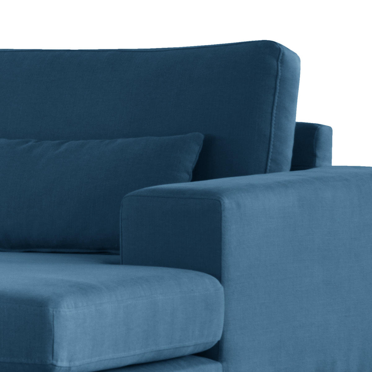 WOHNLANDSCHAFT mit Longchair - Blau/Eichefarben, Naturmaterialien/Eichenholz (371/81/219cm) - home24