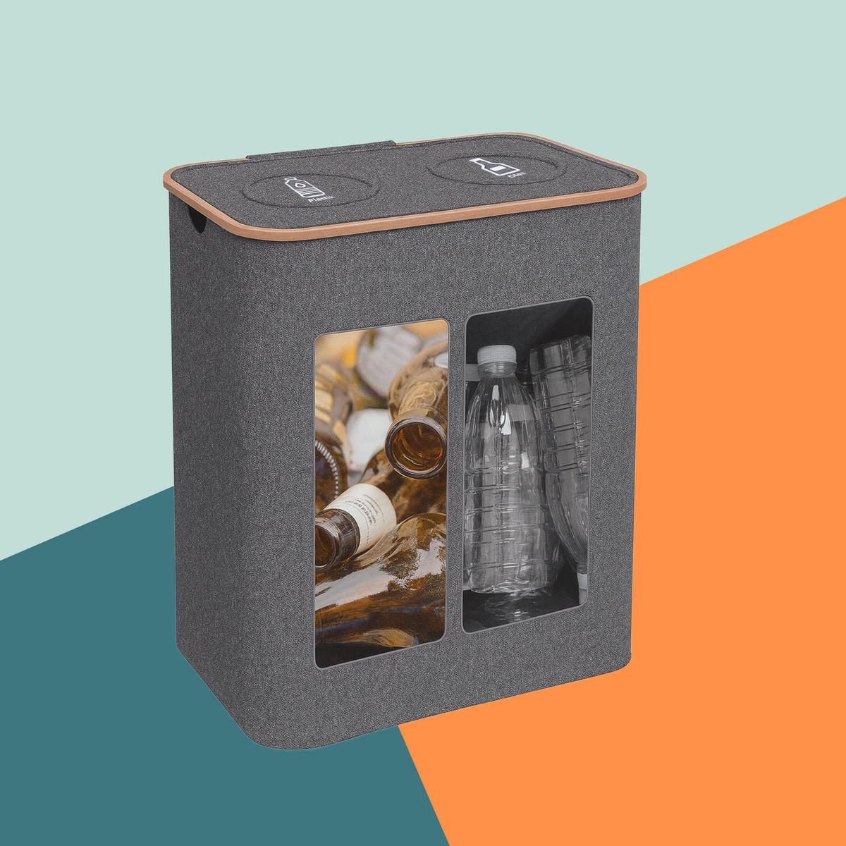 PFANDFLASCHEN-SAMMELBEHÄLTER - Grau, Holz/Kunststoff (57/68.5/37cm) - Relaxdays