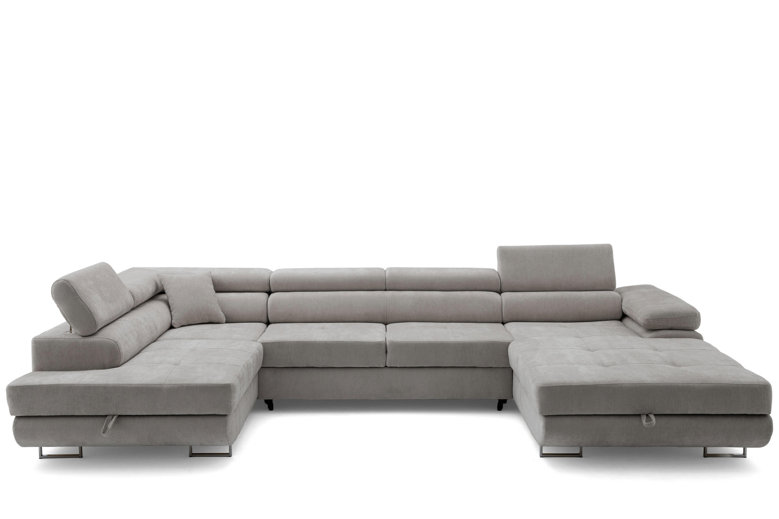 ECKSOFA U-Form WILD U Links mit Schlaffunktion 130x260 Chenille Grau - Silberfarben/Grau, Holz/Textil (350/90/203cm) - Muffo