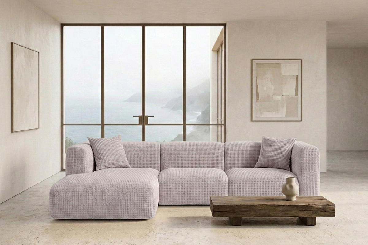 ECKSOFA L-Form, Chenille-Stoff Cremona, Hellgrau, Links, GRETA - Hellgrau, Holz (318/179cm) - Kaiser Möbel