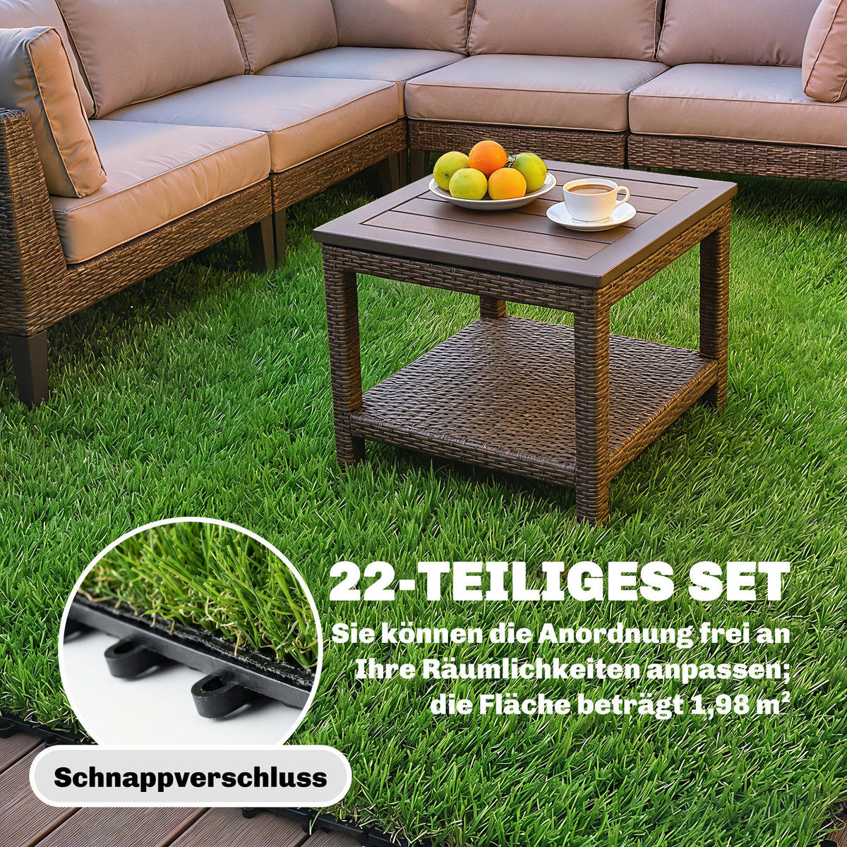 TRÁVNÍKOVÉ DLAŽDICE, SADA 22 KS, PE-latex, zelená - zelená barva, plast/umělá hmota (30/30/2.5cm) - Outsunny