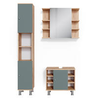 BADMÖBEL-SET Fynn Grün 3 Teile, mit Hochschrank - Honigeiche/Grün, Holzwerkstoff (60/54/32cm) - Vicco