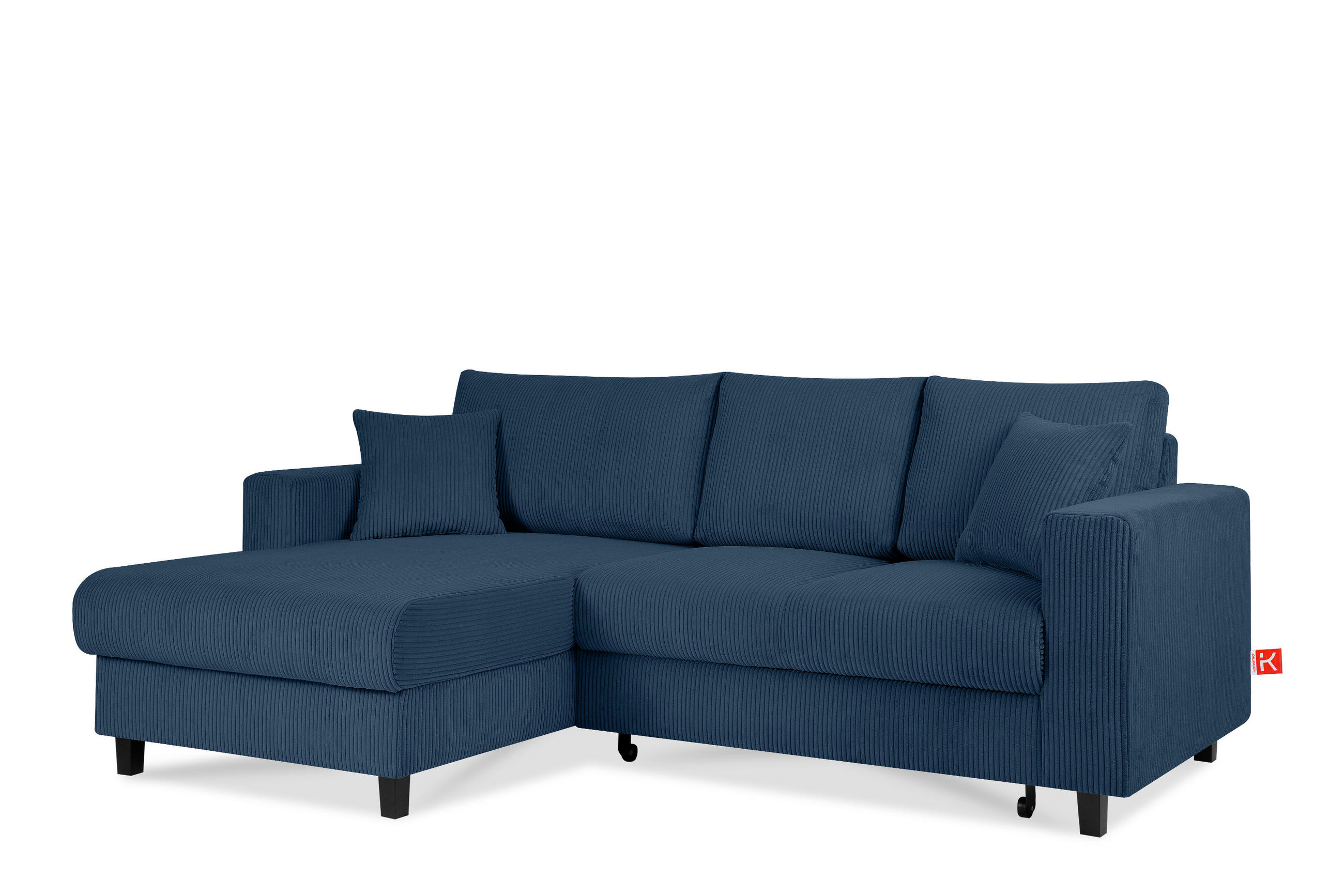 ECKSCHLAFSOFA EGRET Links mit Bettkasten, Cord-Stoff, marineblau - Blau/Grün, Textil (234/90cm) - KONSIMO®