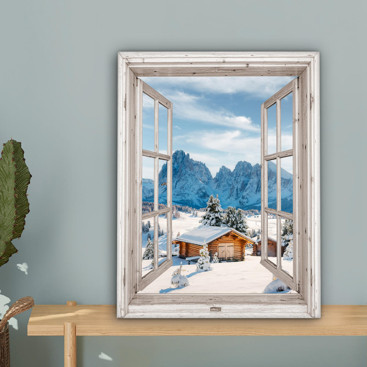 LEINWANDBILD Winterlandschaft - Hütte - Berge - Ausblicke - Aussicht - Natur Room Decor 30x40 cm - Weiß Hochglanz, Textil (30/40cm) - MuchoWow