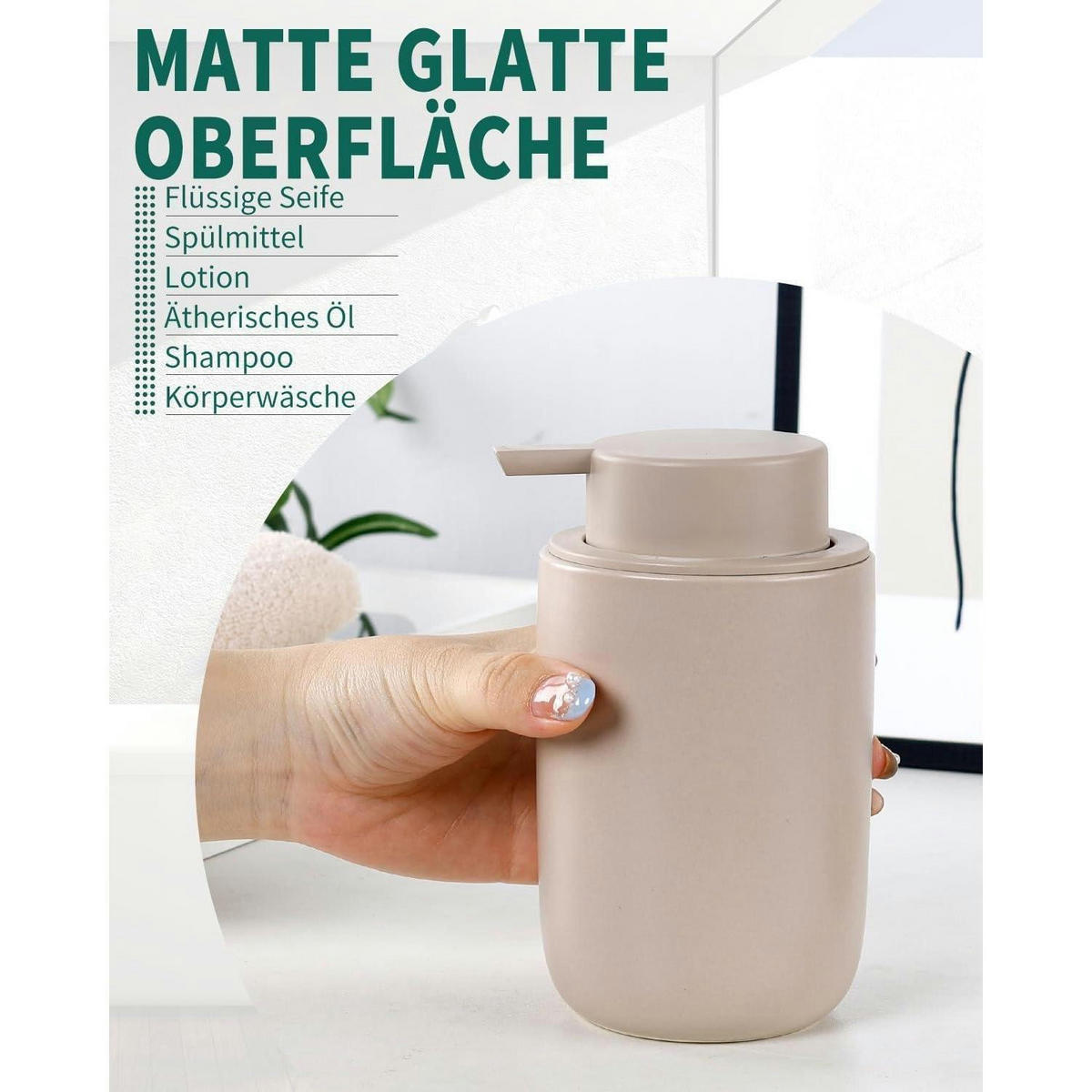SEIFENSPENDER Keramik Khaki 350ml - Beige, Keramik (8/14/8cm)