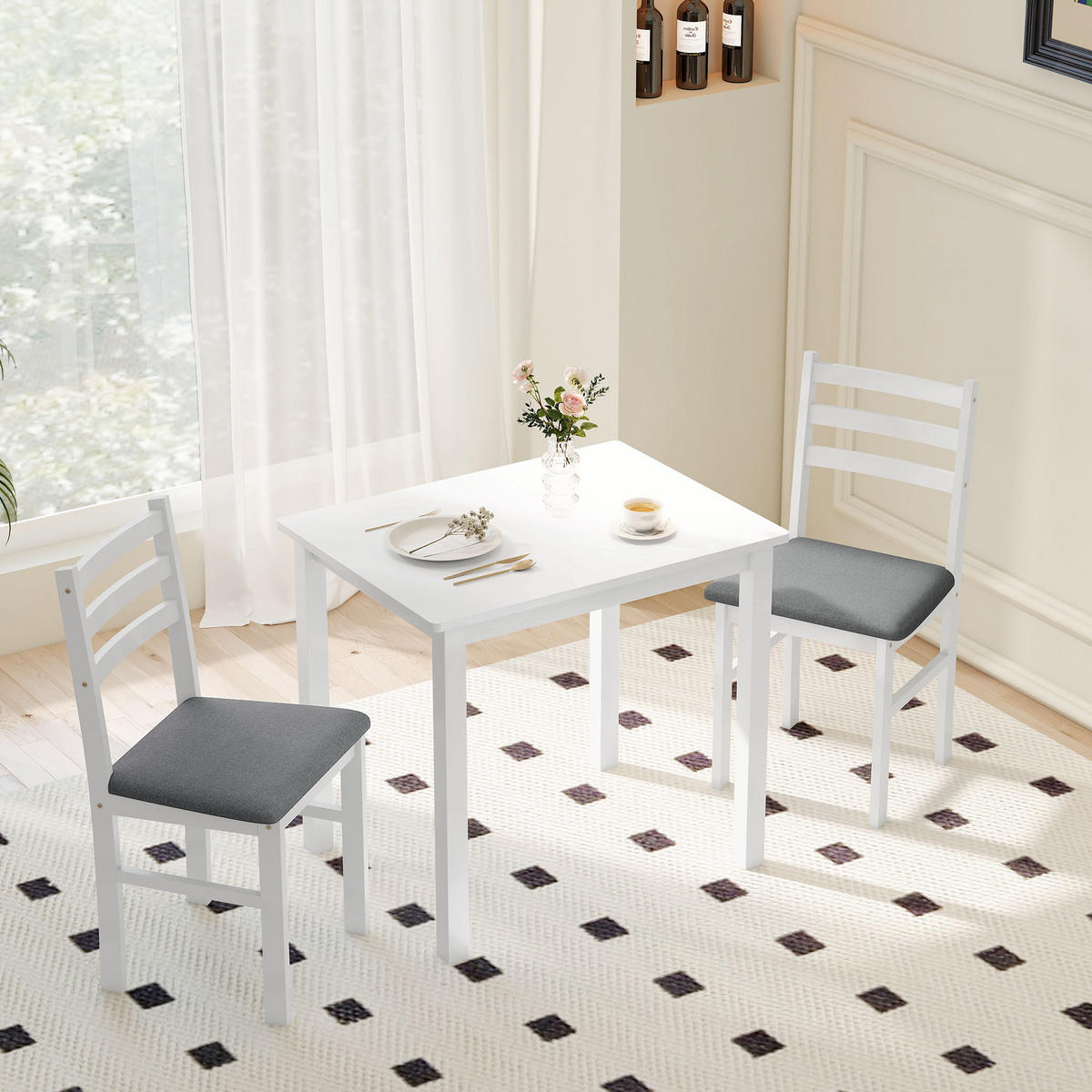 ESSGRUPPE 3er Set Kautschukholz MDF Weiß - Weiß/Grau, Holz/Textil (60/74.5/80cm) - HOMCOM