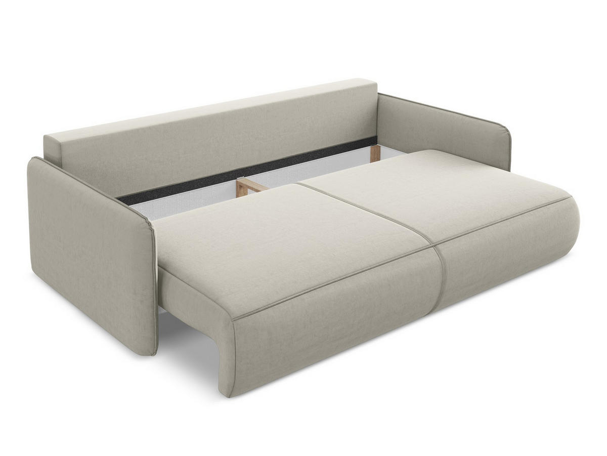 3-SITZER SOFA mit Schlaffunktion Samt Stoff Creme - Perlmutt/Creme, Kunststoff/Textil (216/86/105cm) - Makamii