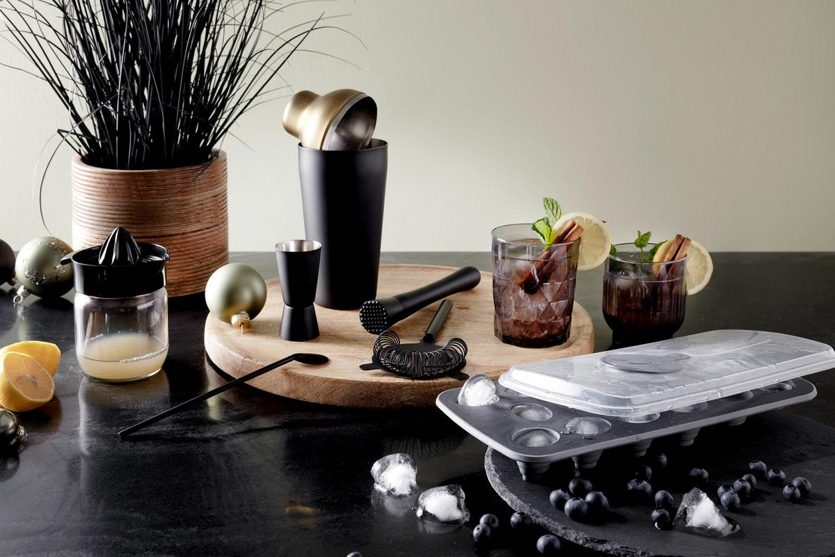 COCKTAIL-SET Glamour in Schwarz/Goldfarben,5-teilig - Schwarz, Metall (1/1/1cm) - Premium Living