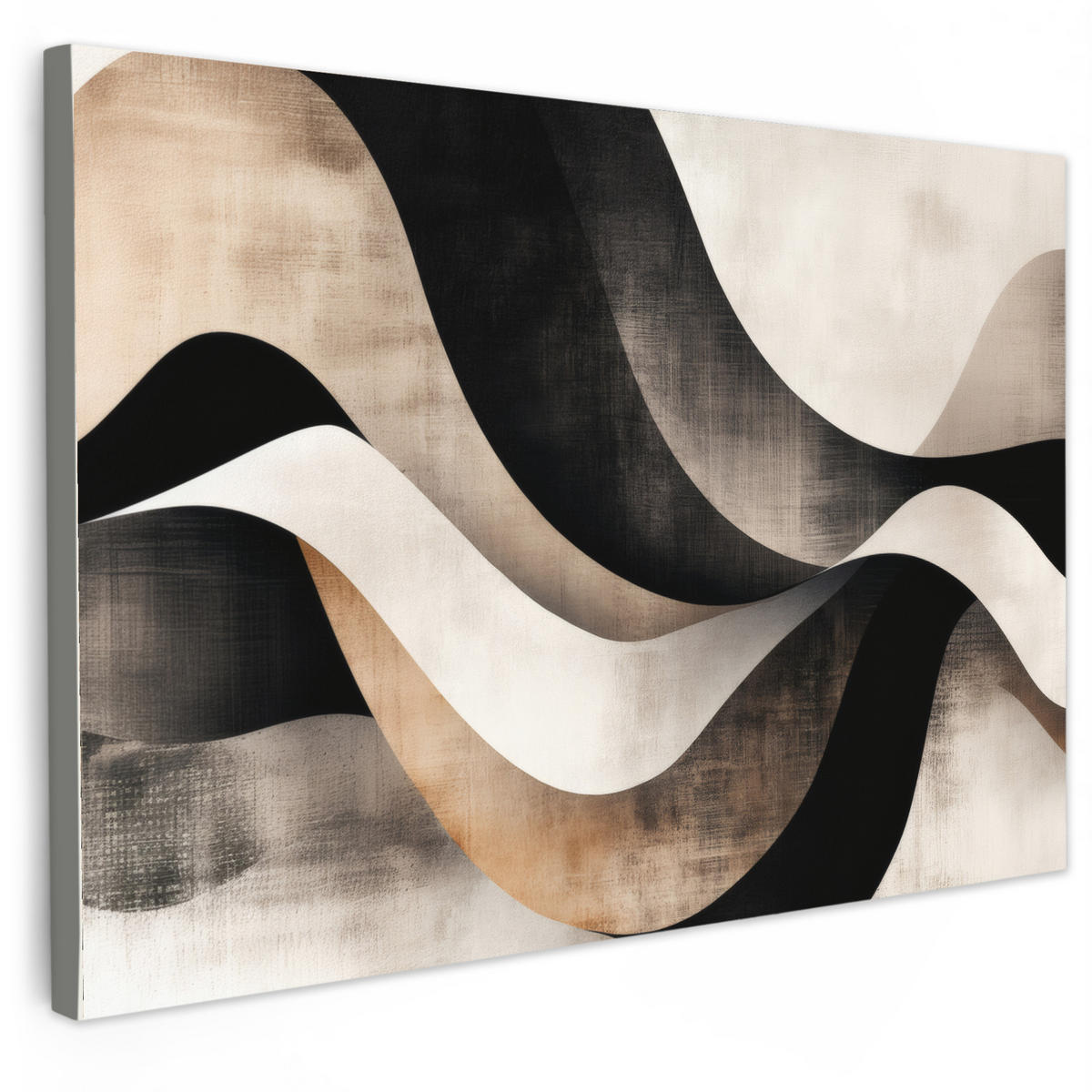 LEINWANDBILD Abstrakt - Wellen - Schwarz - Verwittert Groß 140x90 cm - Trüffeleichefarben, Textil (140/90cm) - MuchoWow