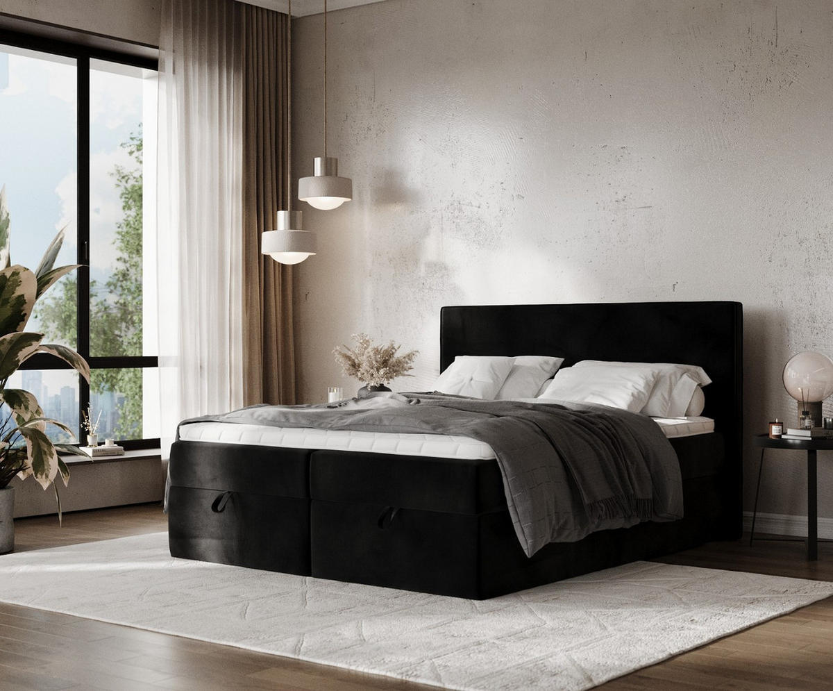 BOXBETT Velma 200/200 cm Schwarz im Kronos Stoff - Schwarz, Holz/Holzwerkstoff (200/200cm) - AltaBeds