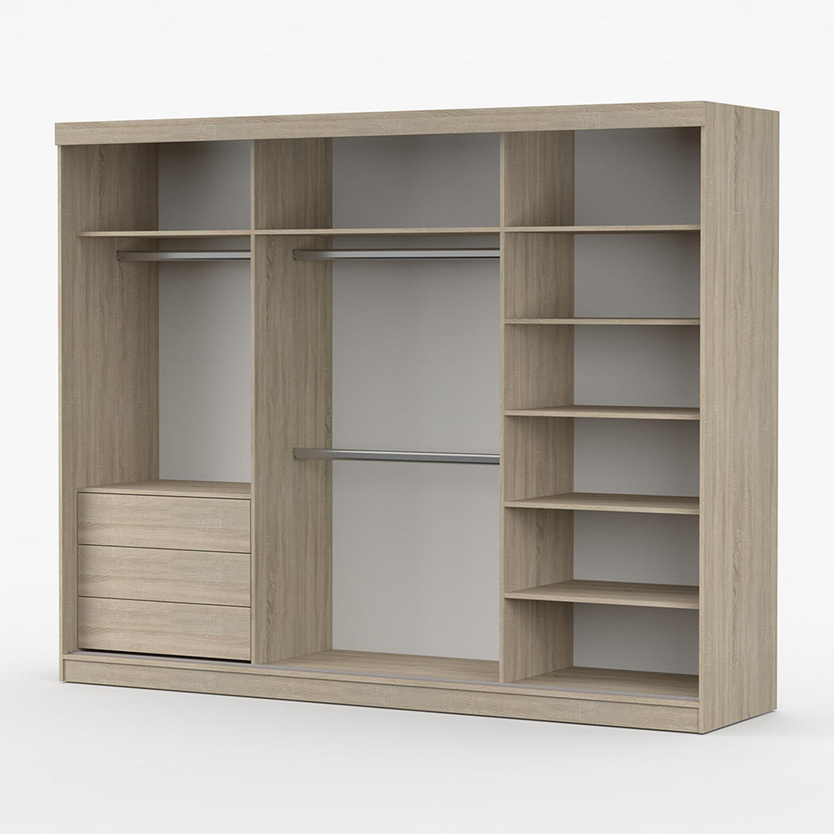 SKŘÍŇ s otočnými dveřmi Milan 250 cm 250/215/64 cm, 3dveřová, dub sonoma - Sonoma dub, kompozitní dřevo (250/215/64cm) - imoebel24