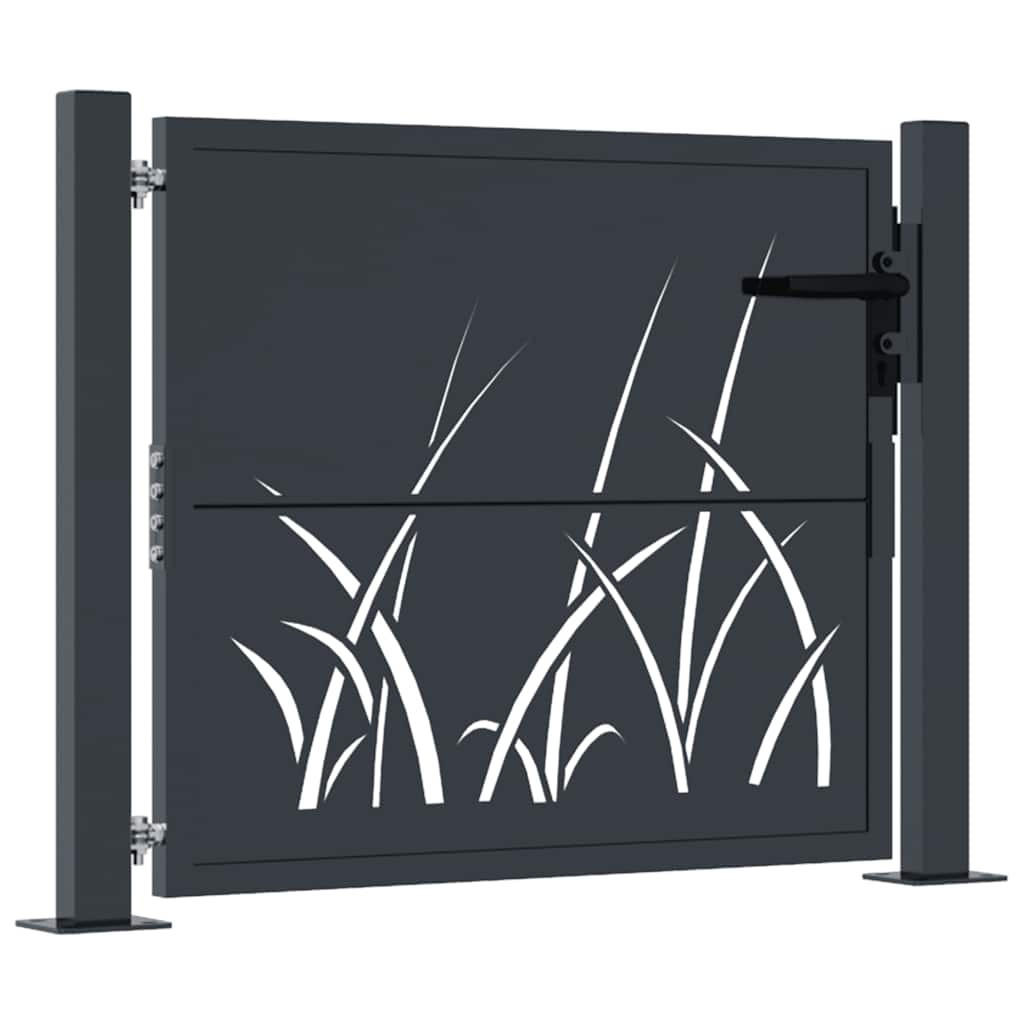 GARTENTOR im Gras-Design, 110/80 cm, aus Stahl, in Anthrazit, modern - Grau, Metall (75/80cm) - vidaXL