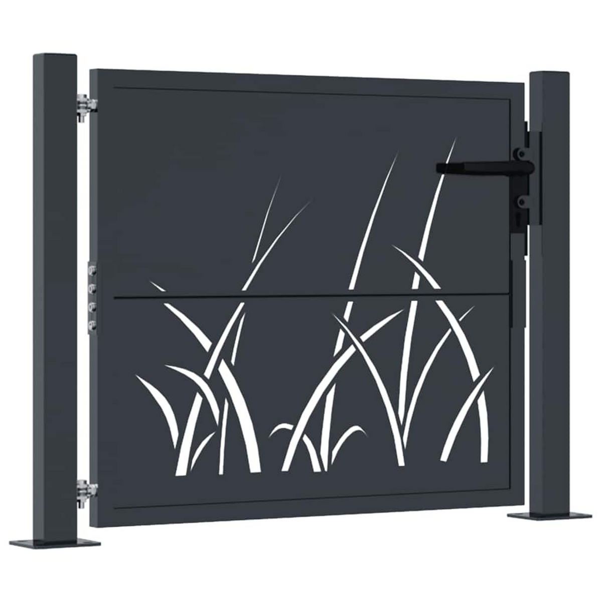 GARTENTOR im Gras-Design, 110/80 cm, aus Stahl, in Anthrazit, modern - Grau, Metall (75/80cm) - vidaXL