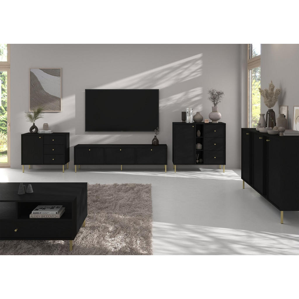 Thumbnail - Selsey Tv-Möbel, Schwarz, Holzwerkstoff, 3 Fächer, Rechteckig, 180x50x40.8 cm, Wohnzimmer, Wohnwände, Lowboards, Lowboar...