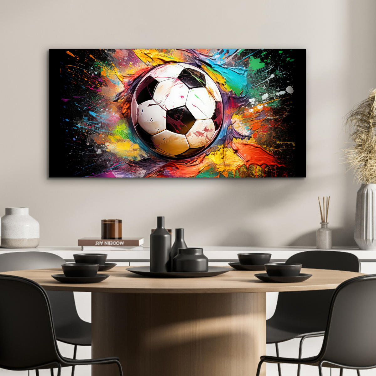 KOVOVÝ OBRAZ Futbal - Farba - Farby - Čierna - Biela 80x40 cm - biela, kov (80/40cm) - MuchoWow