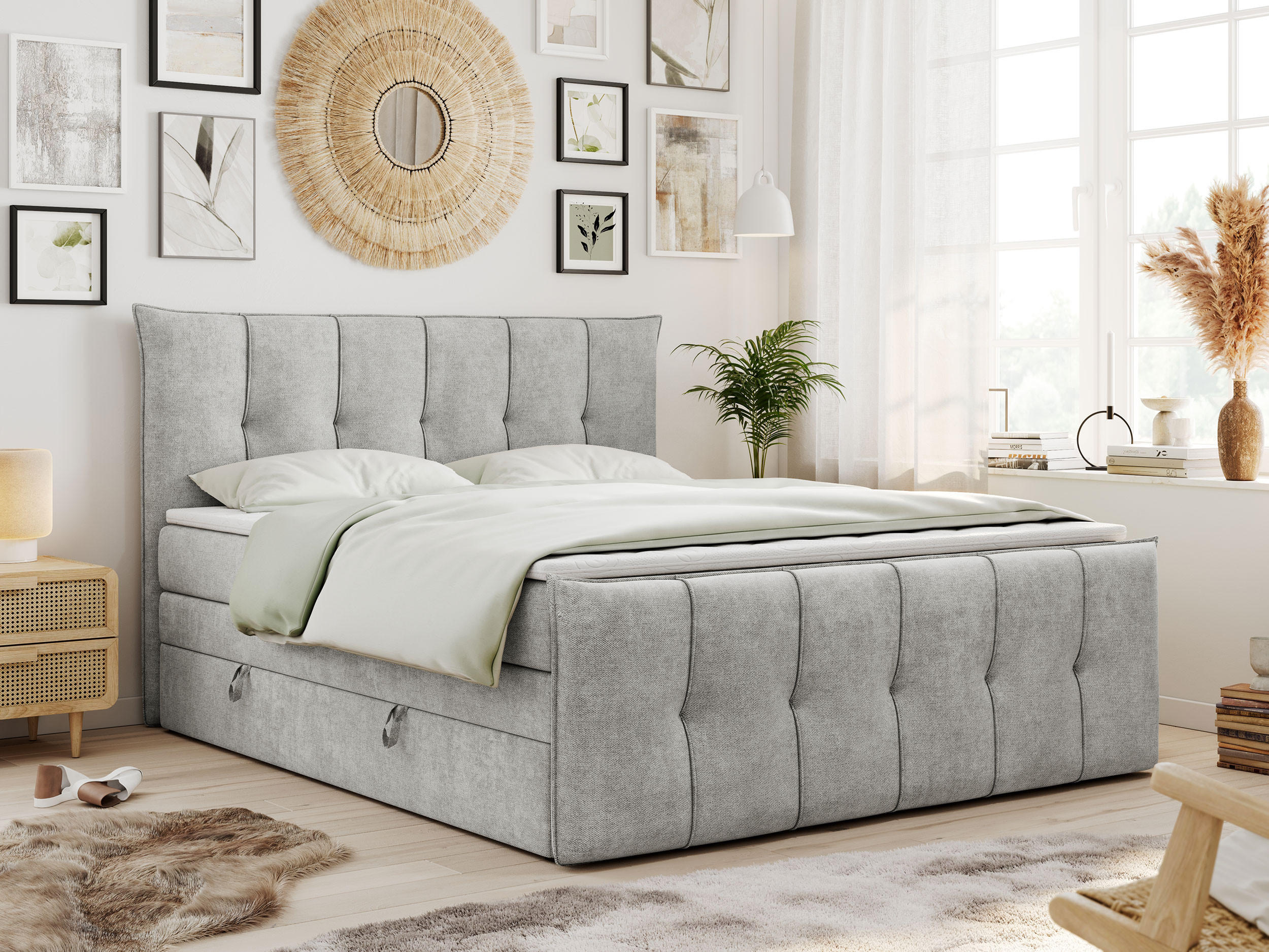 BOXSPRINGBETT PREMIUM 11 KING 180/200 Hellgrau Struktur - H4 - Hellgrau, Holz/Textil (180/200cm) - MKS