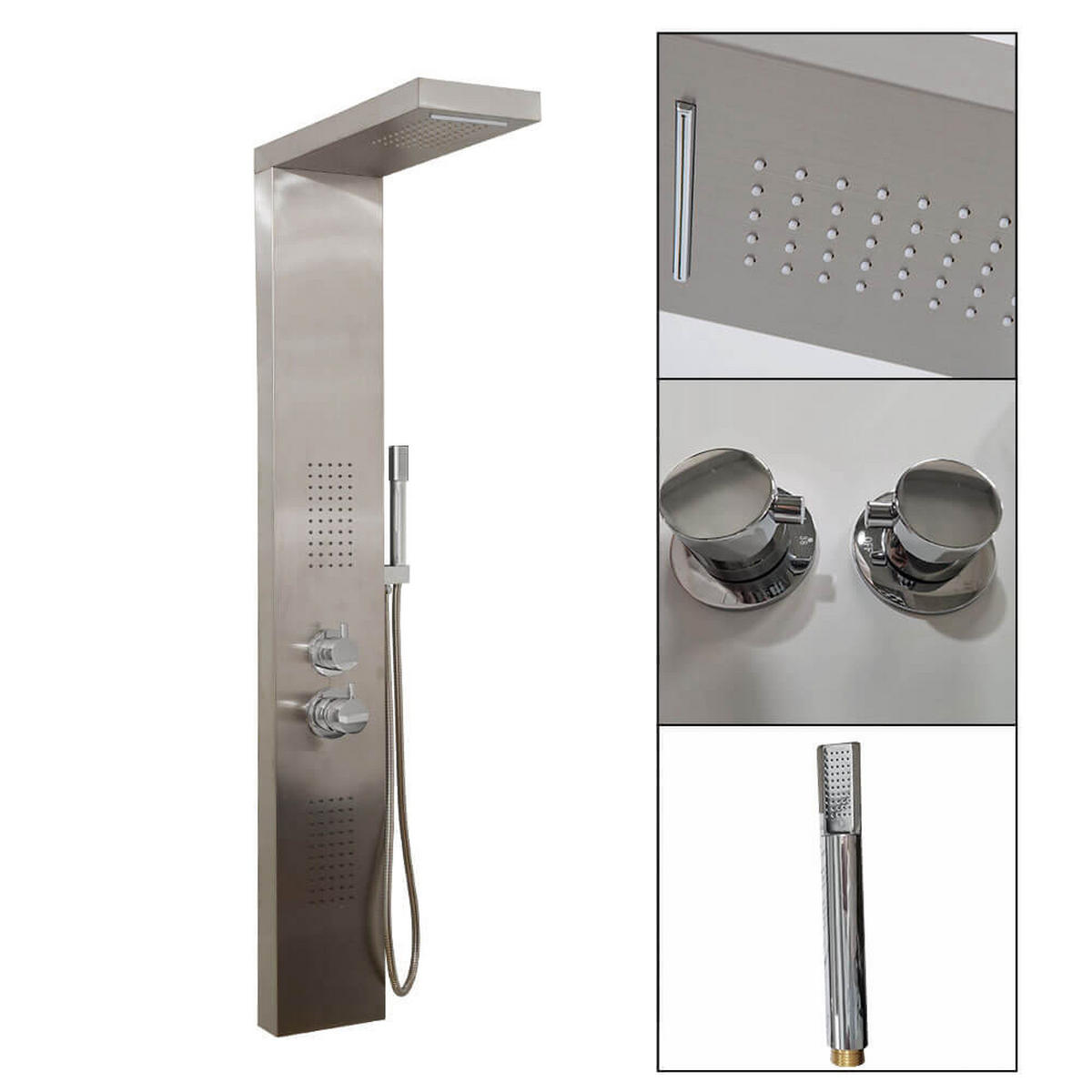 DUSCHPANEEL mit Regendusche CASCATA – Edelstahl - Edelstahlfarben, Metall (20/142/50.5cm) - Home Deluxe