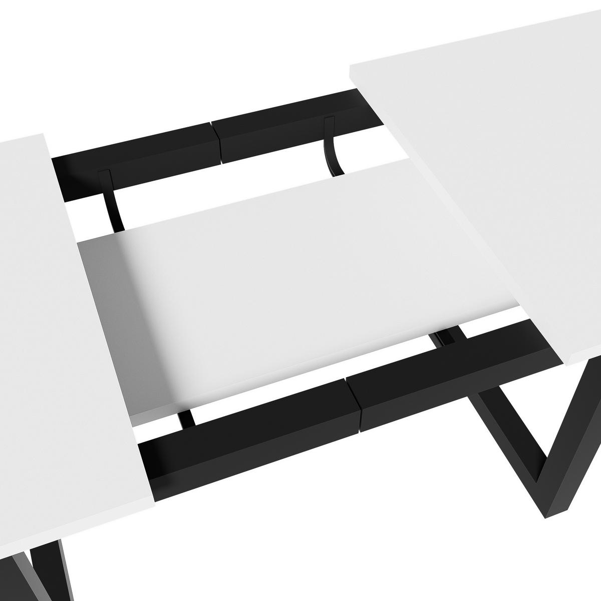 ESSTISCH Erweiterbar Weiß Schwarz Industriestil 140-180x80cm - Weiß, Holzwerkstoff (180/80/75cm) - FLIEKS