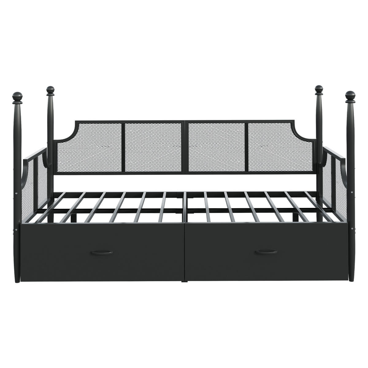 METALLBETT 90/200 cm Vintage Schwarz mit Ablagefächern - Schwarz, Metall (90/200cm) - OKWISH