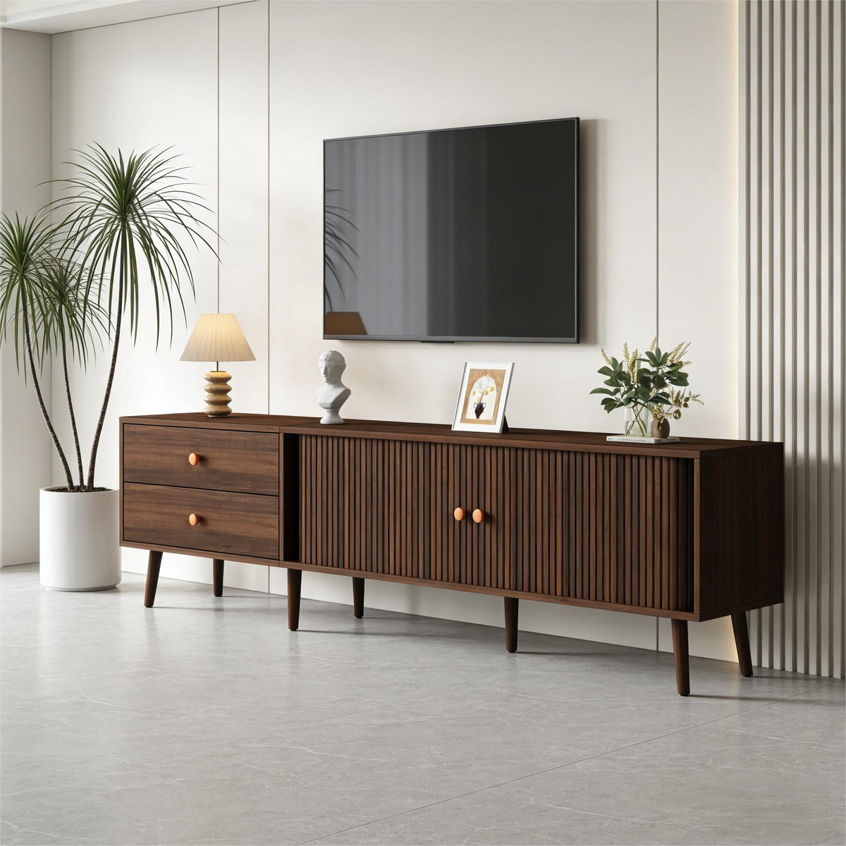 TV-SCHRANK 180/40/46,5 cm Walnussoptik mit 2 Schubladen und 2 Rolltüren - Nussbaumfarben, Holzwerkstoff (180/46.5/40cm) - Oxeza