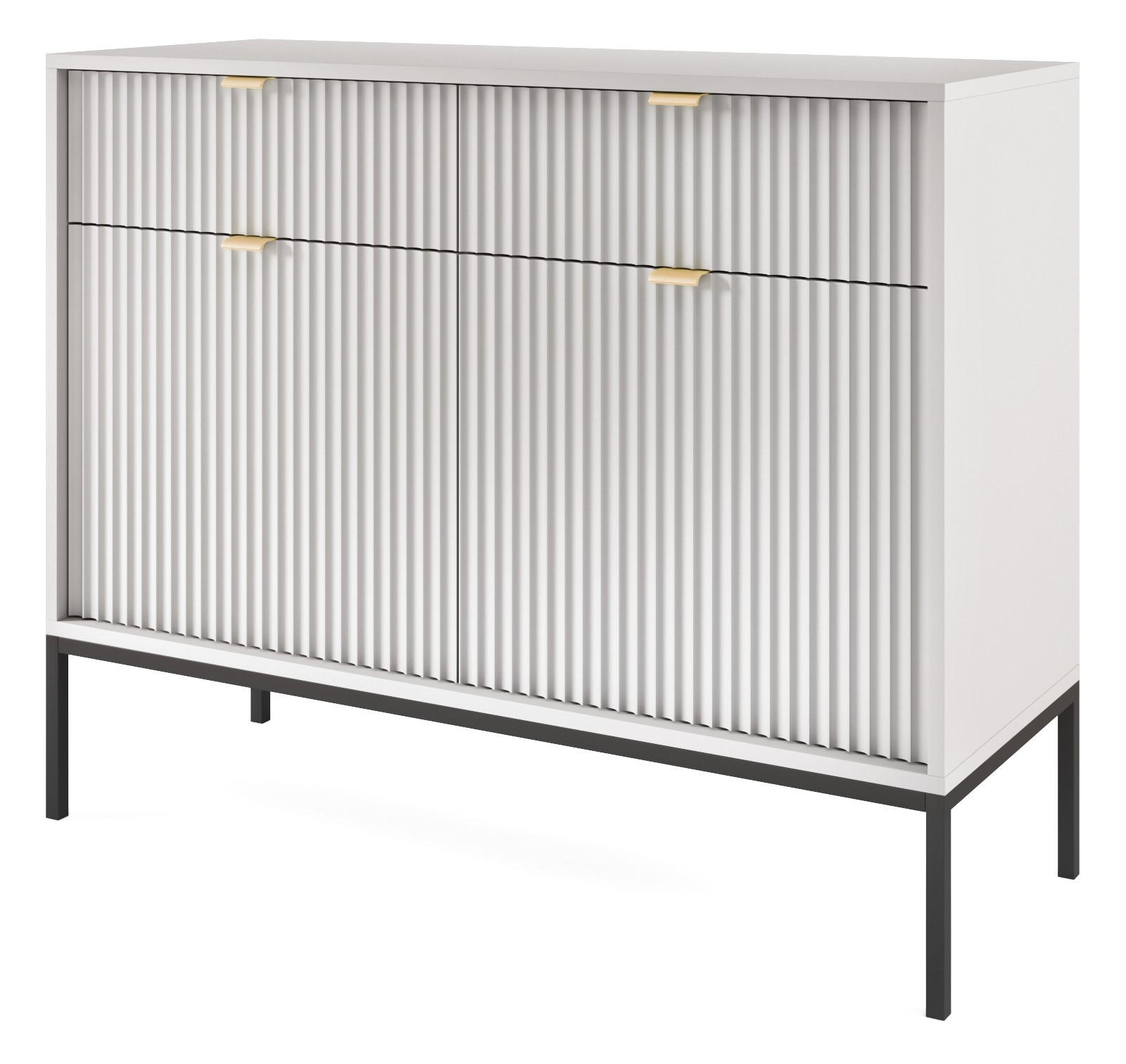 KOMMODE Kioto 104 cm in Grau mit schwarzen Beinen und geriffelten Fronten - Goldfarben/Schwarz, Holzwerkstoff/Metall (104/83/39cm) - Ravio