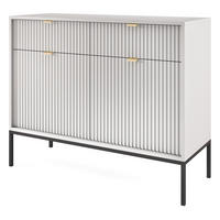 KOMMODE Kioto 104 cm in Grau mit schwarzen Beinen und geriffelten Fronten - Goldfarben/Schwarz, Holzwerkstoff/Metall (104/83/39cm) - Ravio