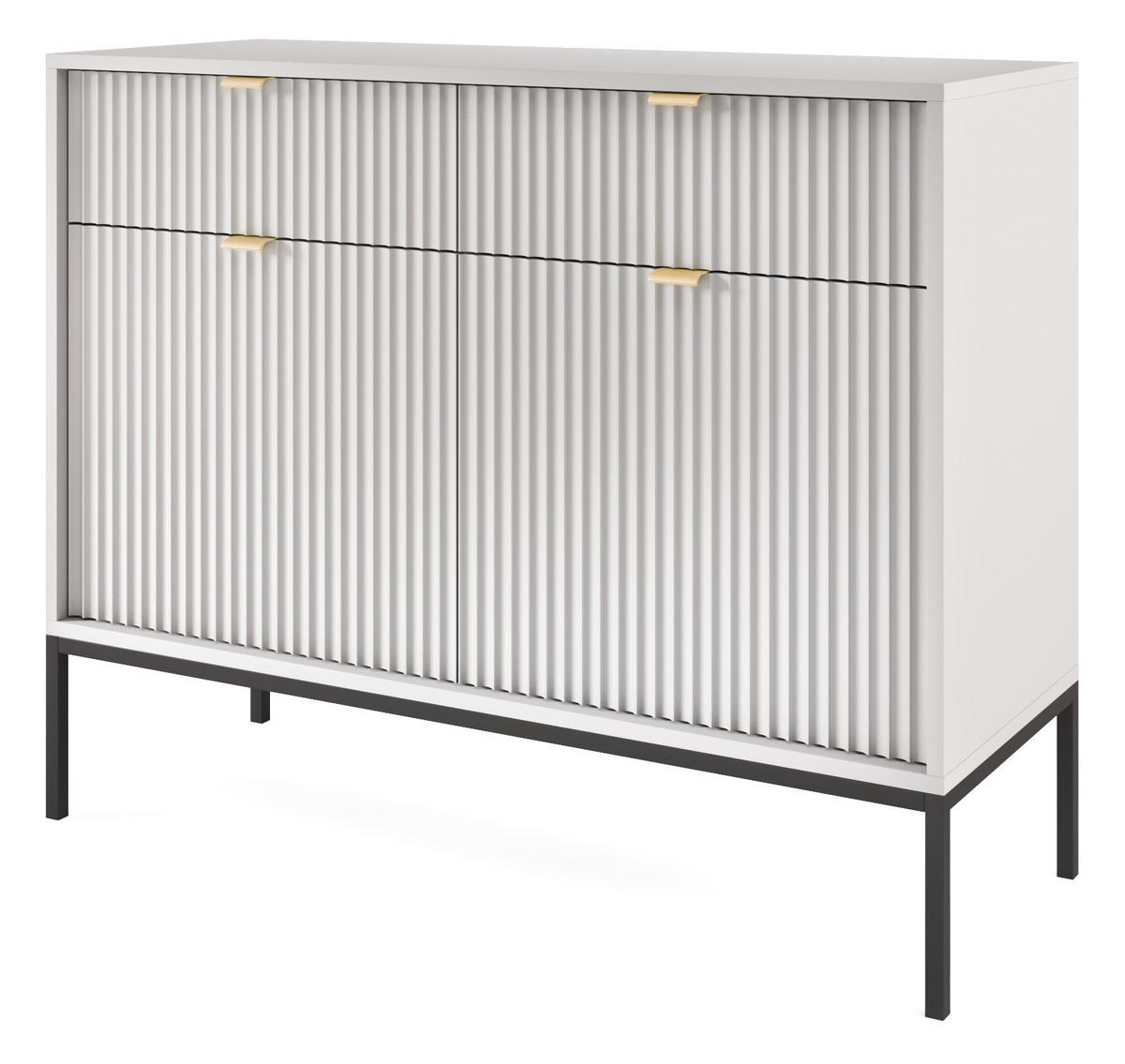 KOMMODE Kioto 104 cm in Grau mit schwarzen Beinen und geriffelten Fronten - Goldfarben/Schwarz, Holzwerkstoff/Metall (104/83/39cm) - Ravio