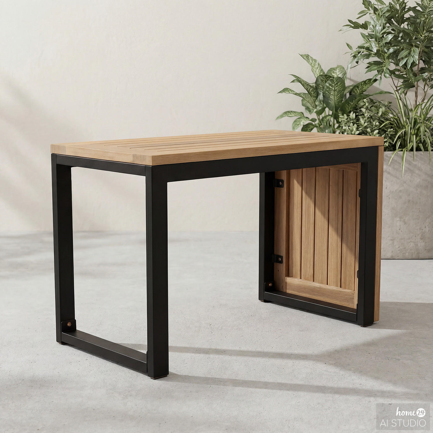 BEISTELLTISCH - Stahl / Akazie massiv - Braun - Braun/Akaziefarben, Holz/Metall (35/71/41cm) - home24