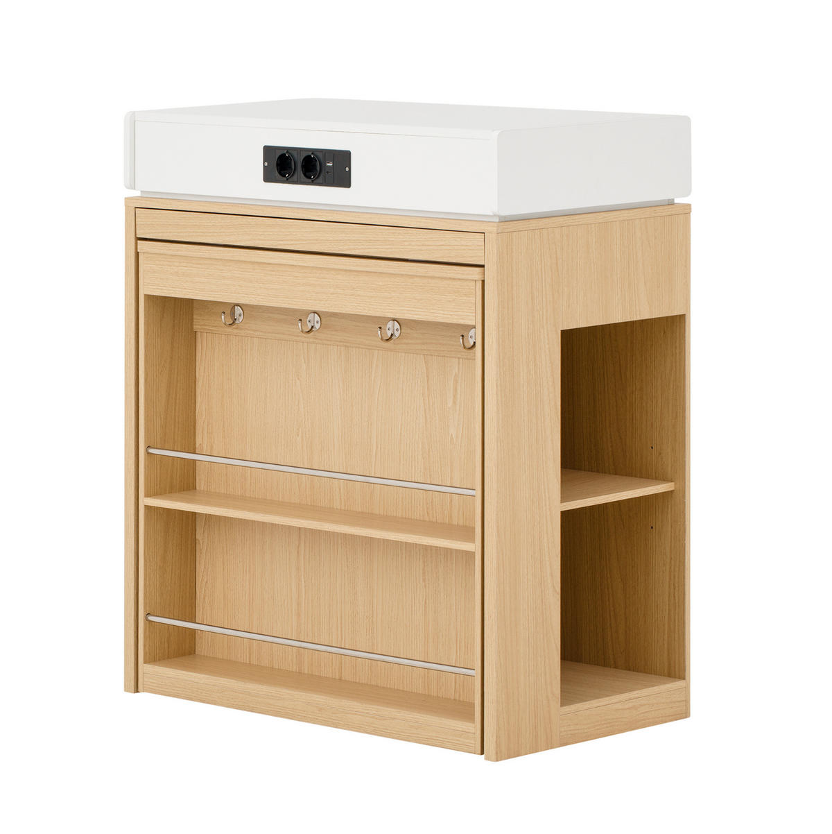KUHINJSKI otok 83/46–146,5/96 cm z izvlečno zložljivo ploščo, vtičnicami in steklom, MDF, Naravna - naravne barve, leseni material (83/96/46cm) - Redom