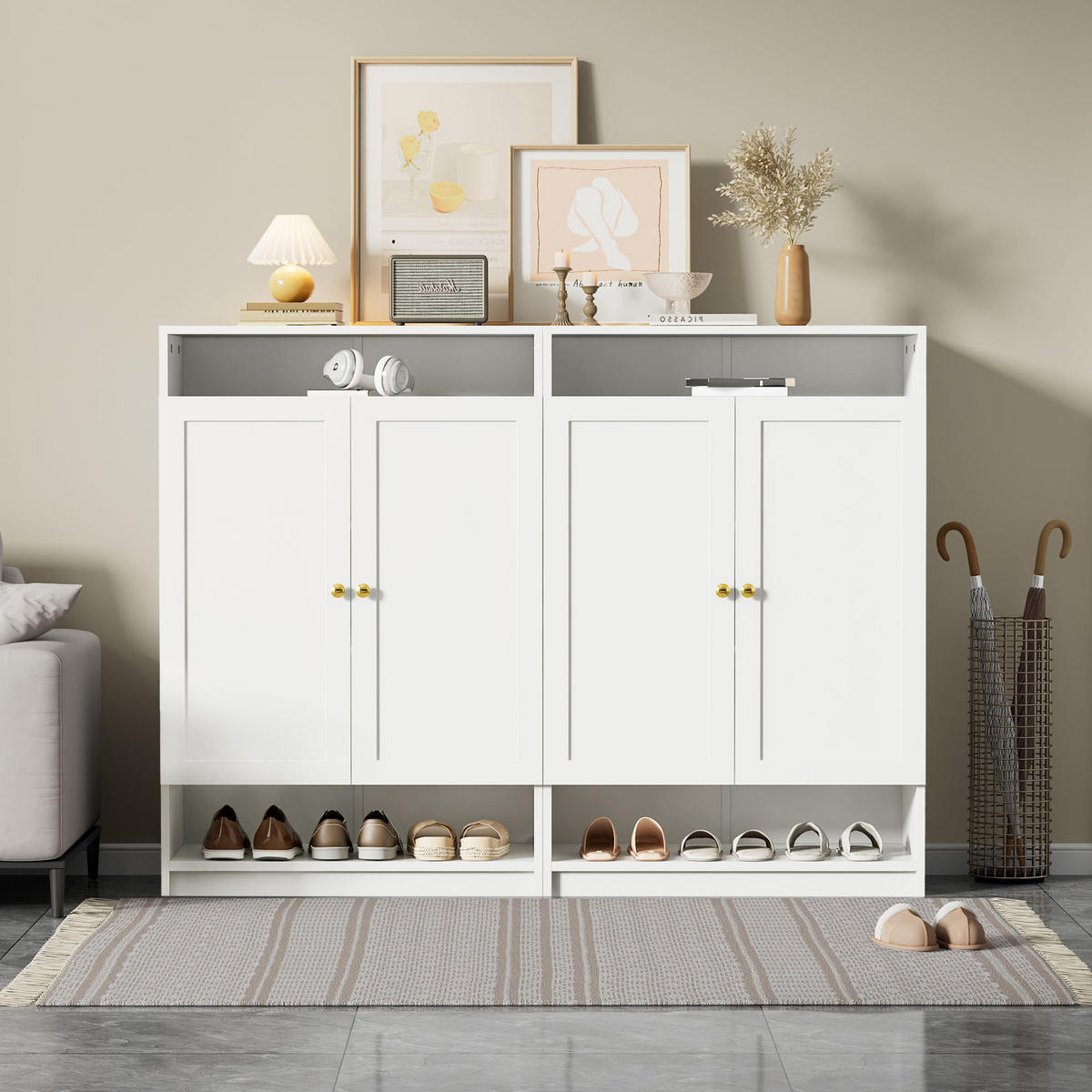 SCHUHSCHRANK aus Spanplatte 146x34x109cm in Weiß mit höhenverstellbaren Einlegeböden - Weiß, Holzwerkstoff (146/109/34cm) - Modfu