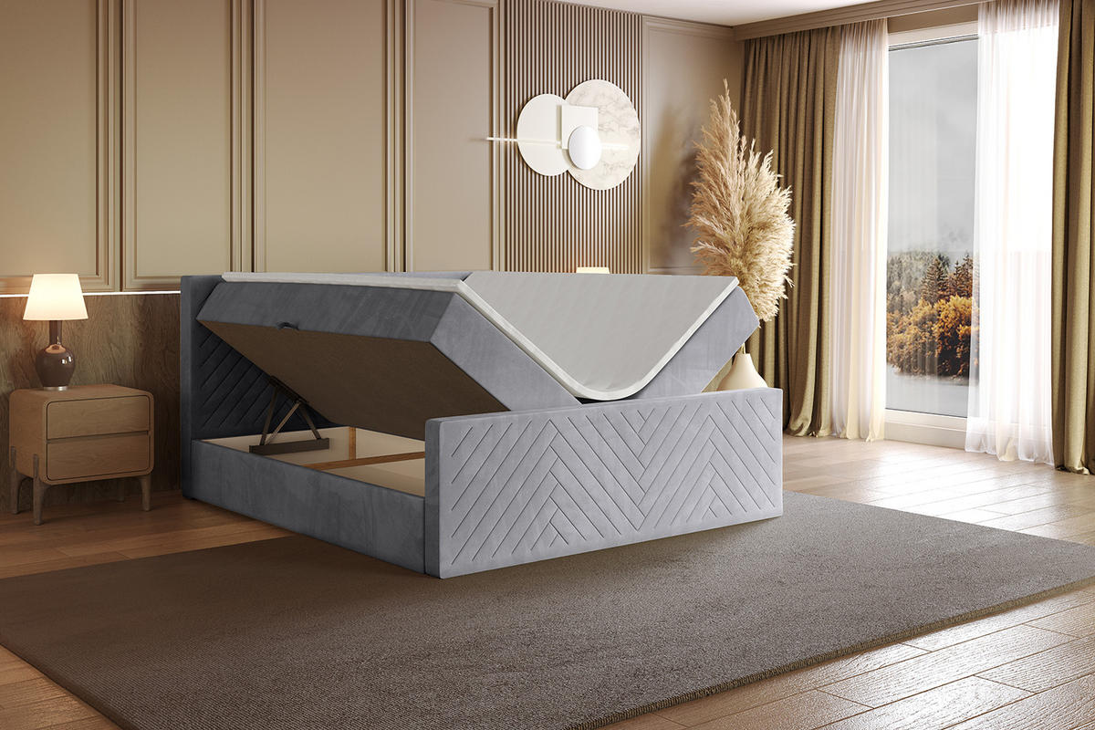 BOXBETT mit Matratze H4 und Lattenrost - VEXA-Z - 140x200 - Grau Monolith - Grau, Holzwerkstoff (140/200cm) - ALTDECOR