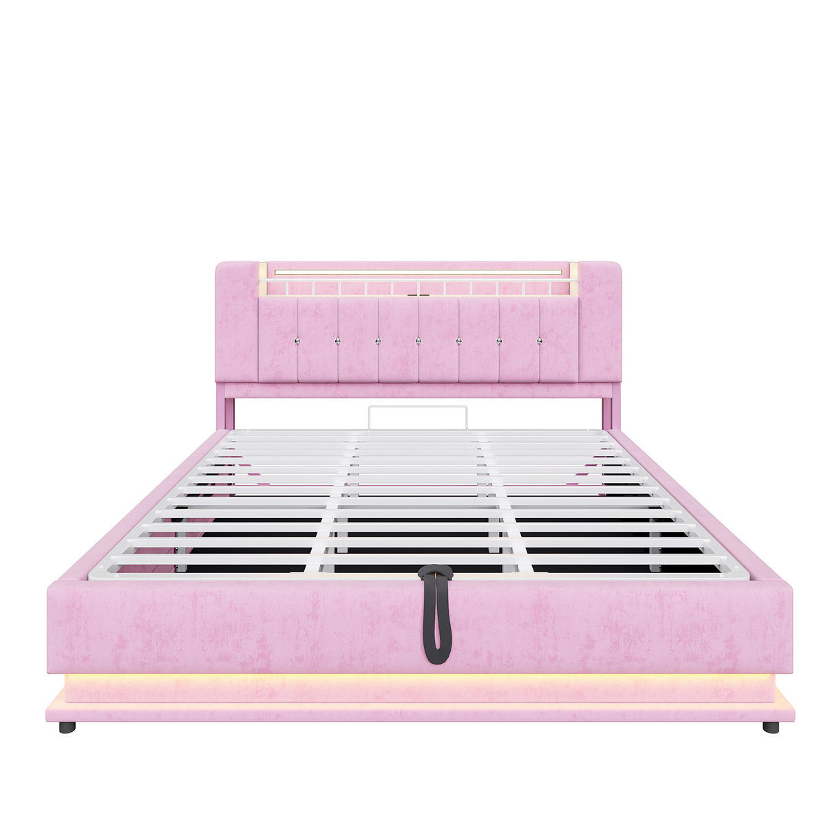 POLSTERBETT 180/200 cm Pink mit LED-Beleuchtung mit USB- und Type-C-Anschlüssen mit Stauraum Samtbezug - Rosa, Textil (180/200cm) - OKWISH