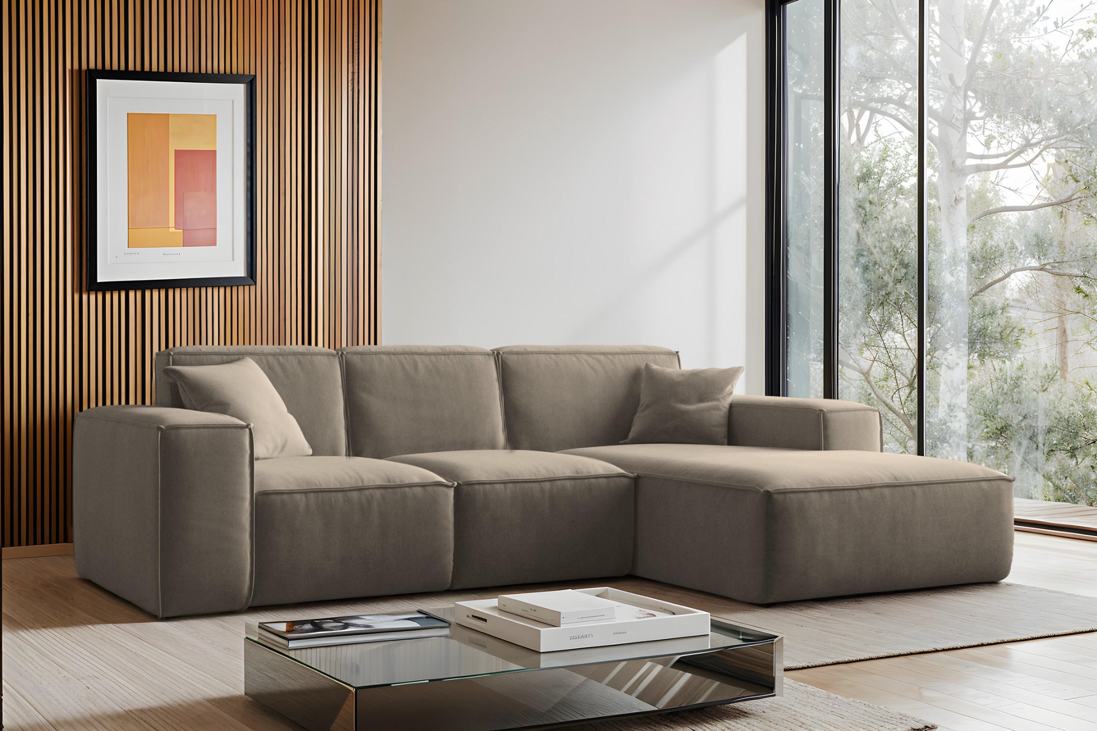 ECKSOFA, Sofa L form, Couch L form Siena L stoff Salvador Dunkelbeige Rechts - Cappuccino, Holz (266/165cm) - Kaiser Möbel