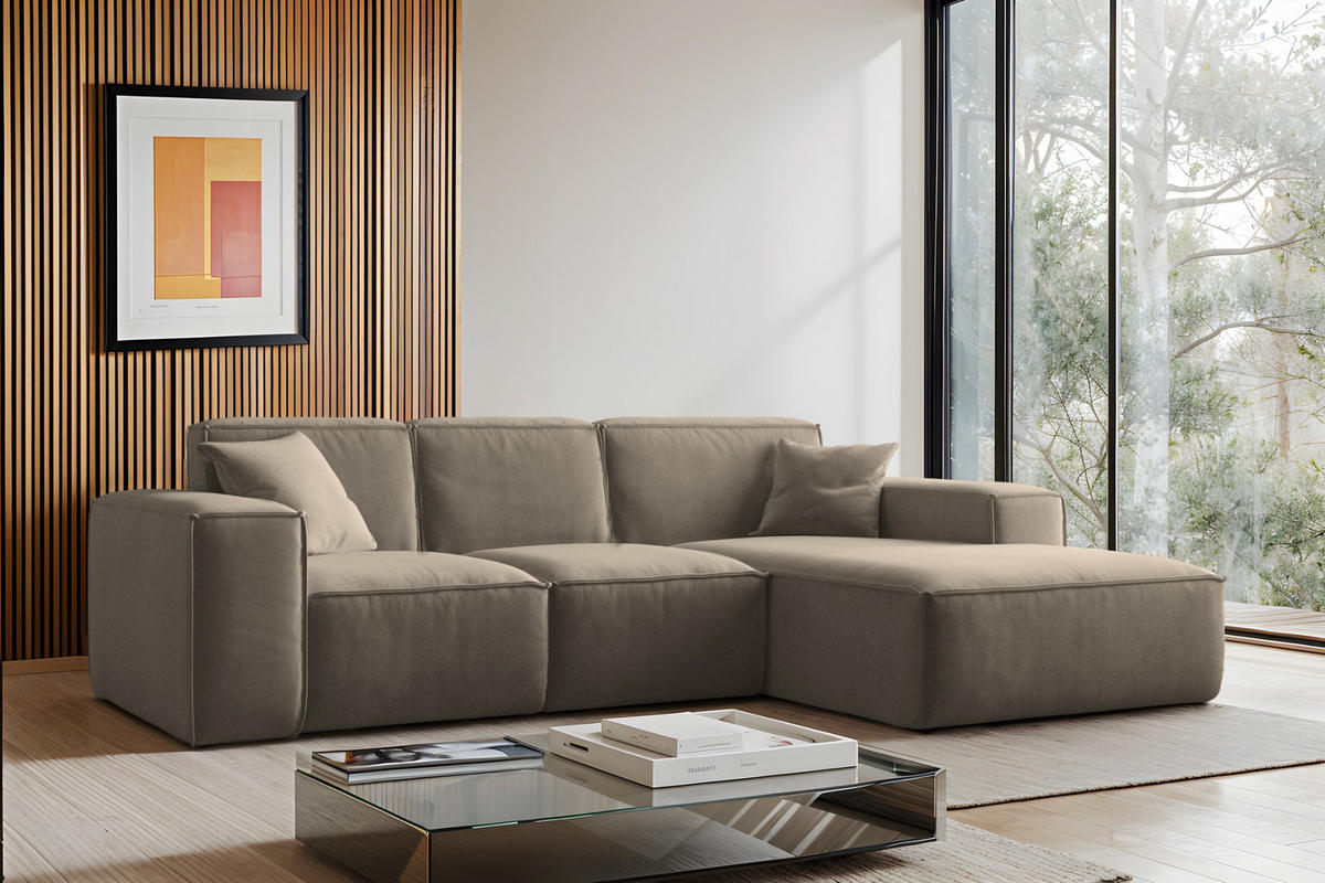 ECKSOFA L-Form Siena Stoff Salvador Dunkelbeige Rechts - Cappuccino, Holz (266/165cm) - Kaiser Möbel