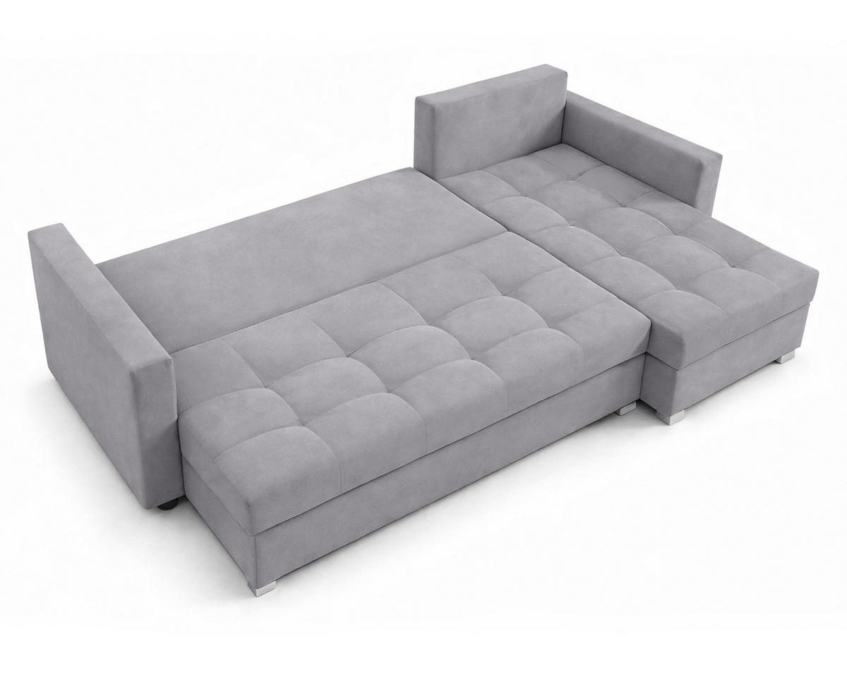 ECKSOFA Universelle L Form Elif Hellgrau 220/140/85 cm stilvolle mit Schlaffunktion - Silberfarben/Hellgrau, Kunststoff/Textil (220/140cm) - AX Living