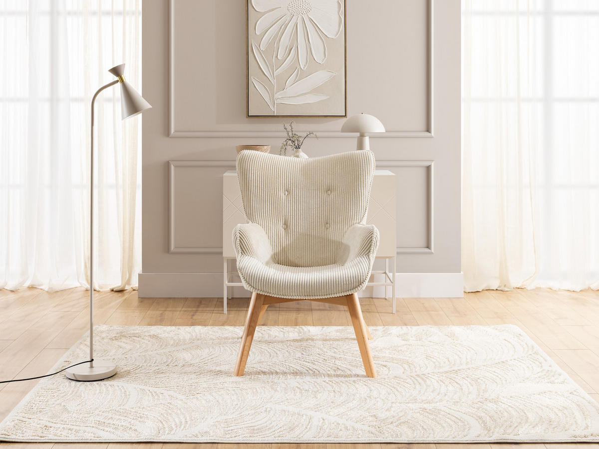 LOUNGESESSEL Lenari Beige Cordstoff mit Füßen in Natur - Beige/Naturfarben, Holz/Textil (71/96/86cm) - S-Style Möbel