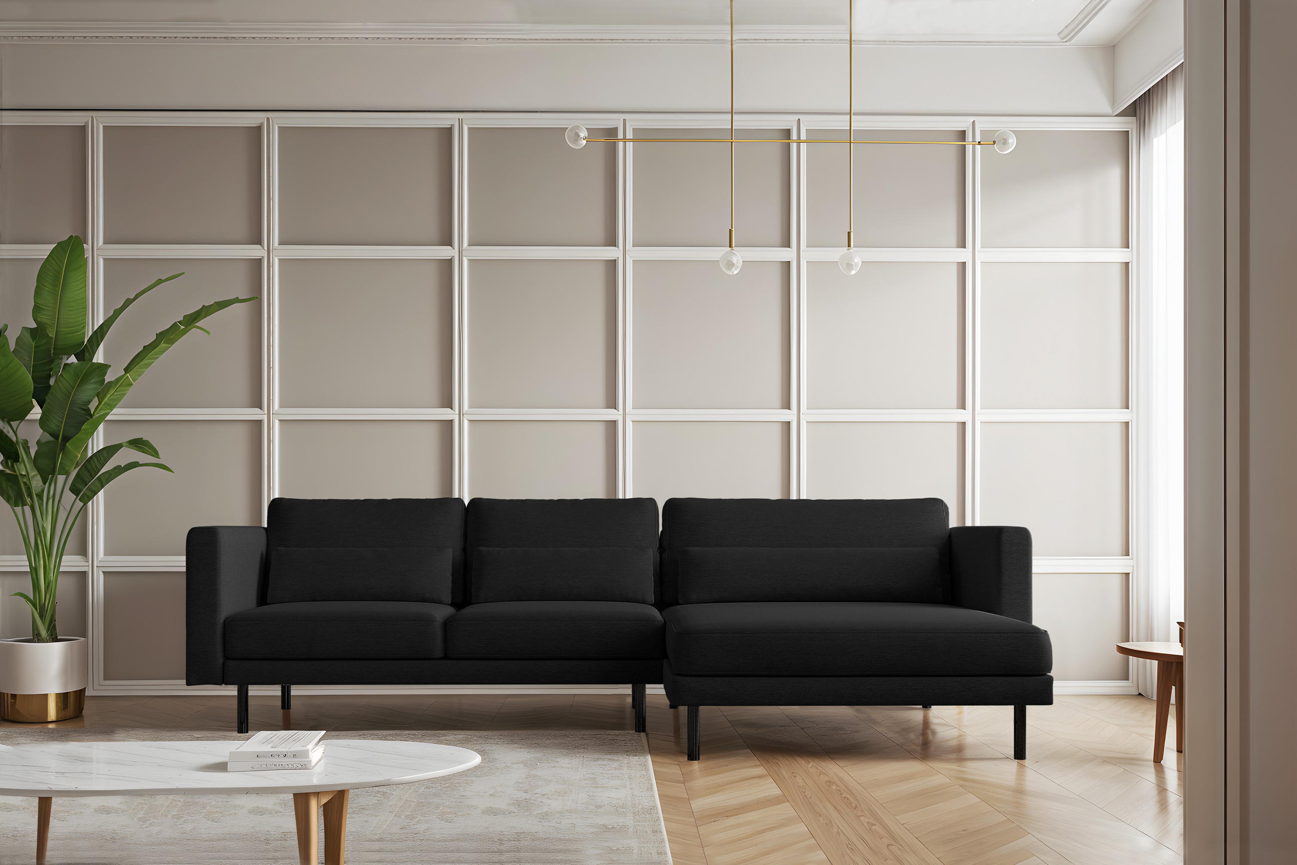 ECKSOFA L-form Dani Stoff Verita Schwarz Rechts - Schwarz, Holz (281/174cm) - Kaiser Möbel