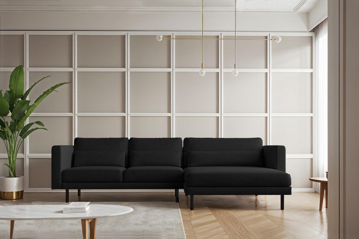 ECKSOFA L-form Dani Stoff Verita Schwarz Rechts - Schwarz, Holz (281/174cm) - Kaiser Möbel