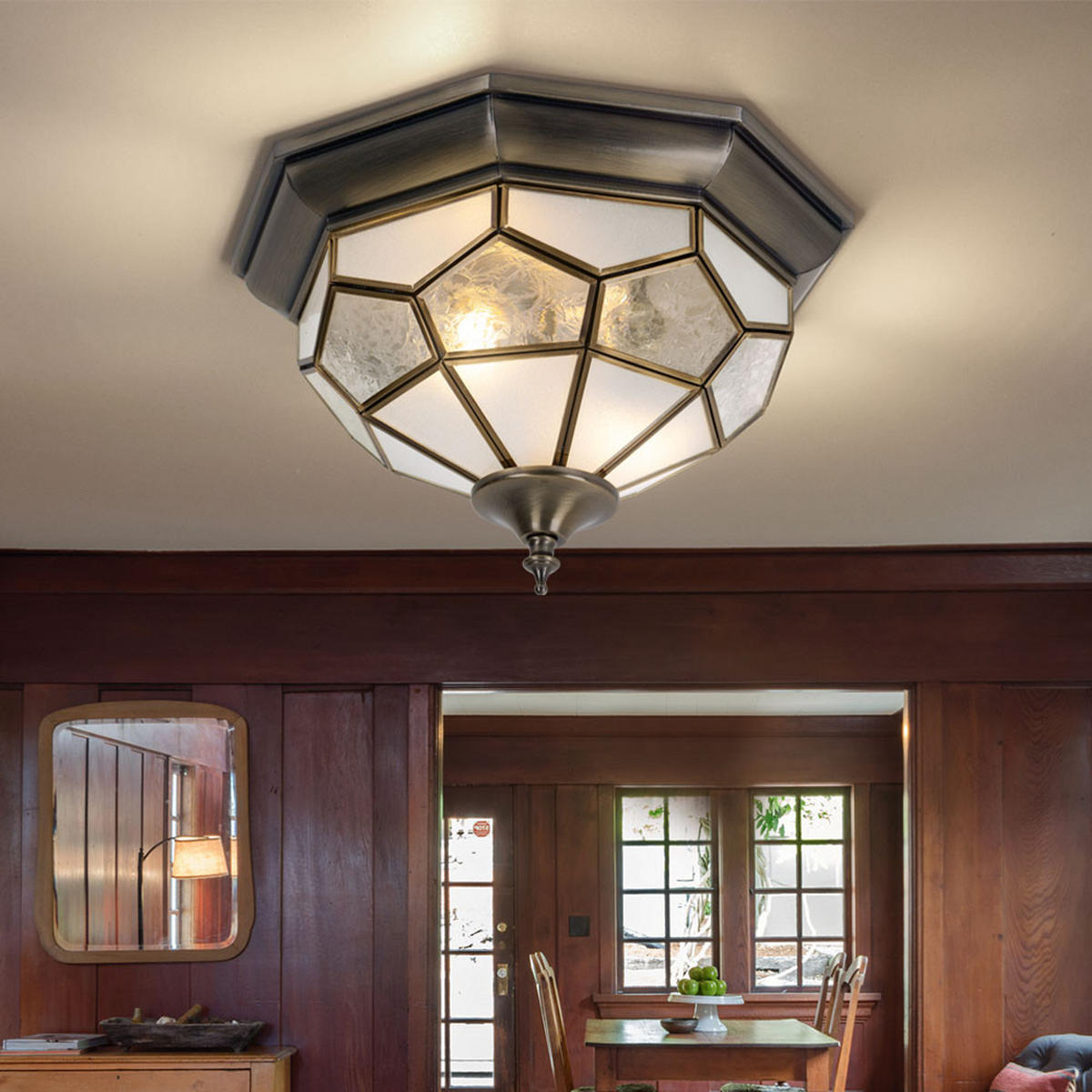 DECKENLEUCHTE Antik Messing - Messingfarben, Glas (29/29/18cm)