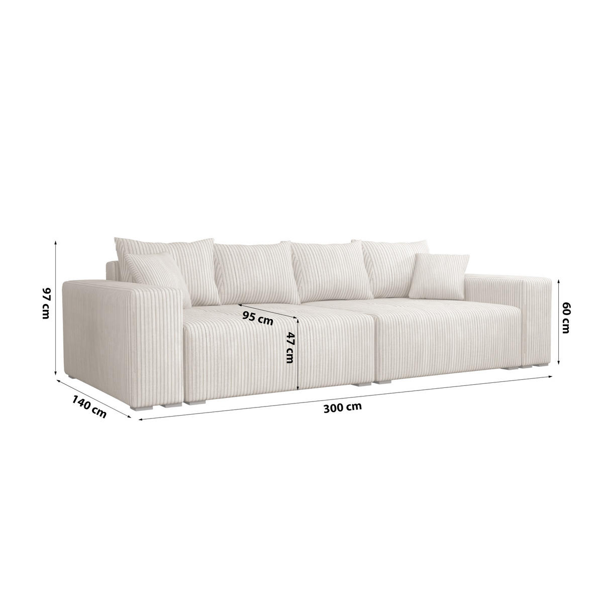 SCHLAFSOFA Couch Elstra Creme - Creme, Textil (300/97/140cm) - Fedve
