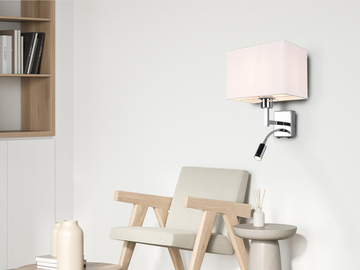 WANDLAMPE mit Schalter & Leselampe Stoff Creme Weiß, Höhe 31cm - Beige, Textil/Metall (25/31/24cm) - meineWunschleuchte